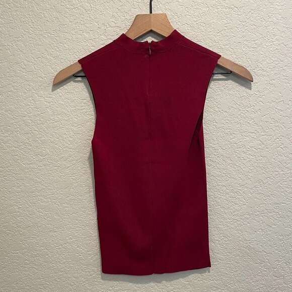 Zara Wine Burgundy Red Knit Cutout Square Neck Stretchy Top Small - Picture 6 of 6